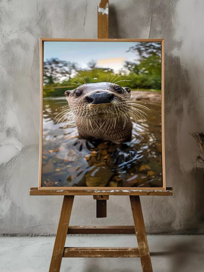 Постер на холсте &amp;quot;Любопытная выдра в реке&amp;quot;