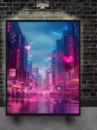 Holstga bosilgan poster "Neonli megapoliss ko‘chalari"