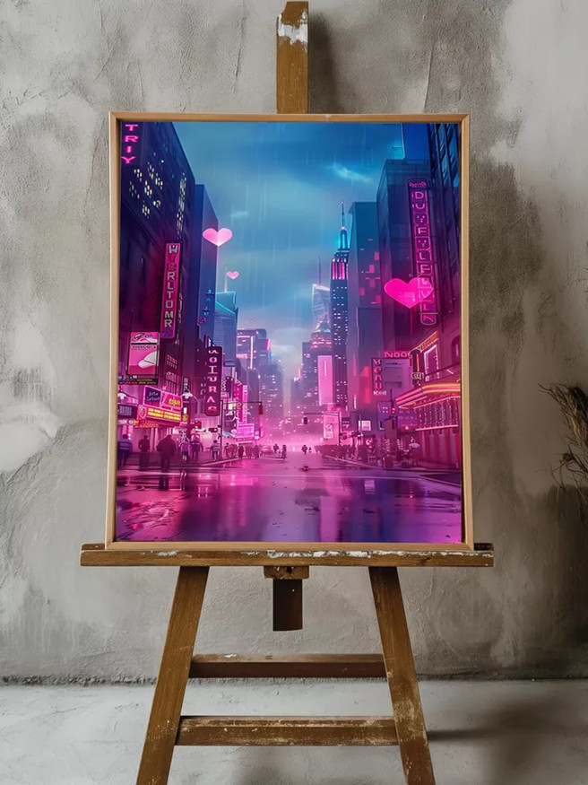 Holstga bosilgan poster &amp;quot;Neonli megapoliss ko‘chalari&amp;quot;