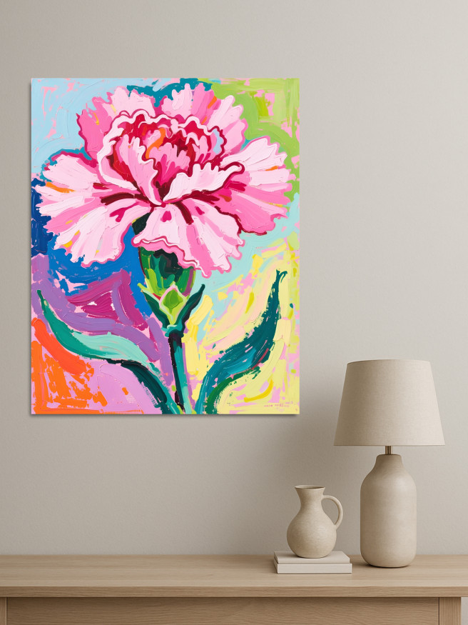 Постер на холсте &amp;quot;Розовая гвоздика в цветении&amp;quot;