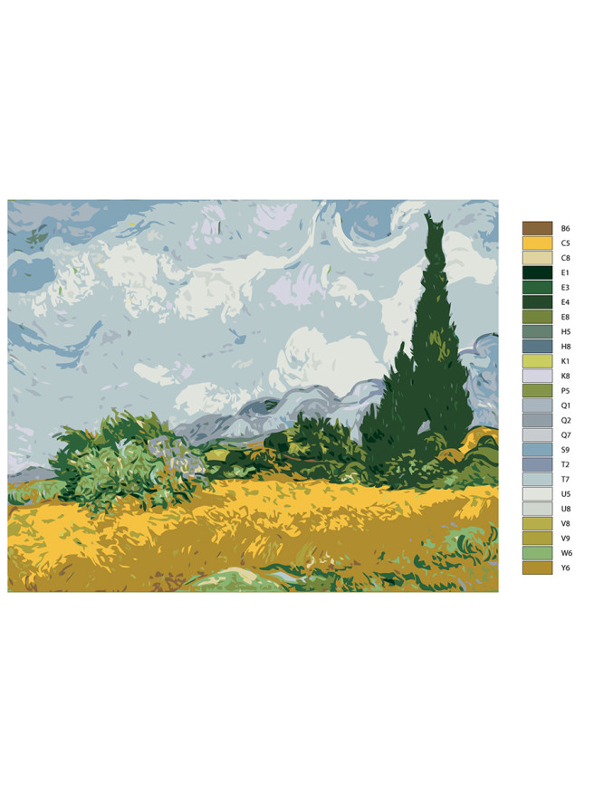 Raqamlar bo&amp;#039;yicha rasm &amp;quot;Vinsent Van Gog - Sarv daraxti bilan bug&amp;#039;doy maydoni&amp;quot;