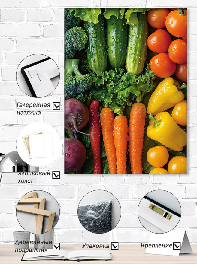 Постер на холсте &amp;quot;Свежие овощи с каплями воды&amp;quot;