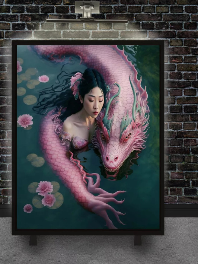 Постер на холсте &amp;quot;Дракон и водяная нимфа&amp;quot;