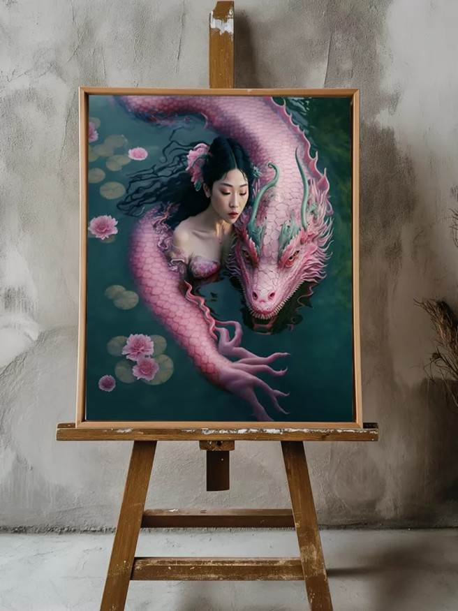 Постер на холсте &amp;quot;Дракон и водяная нимфа&amp;quot;