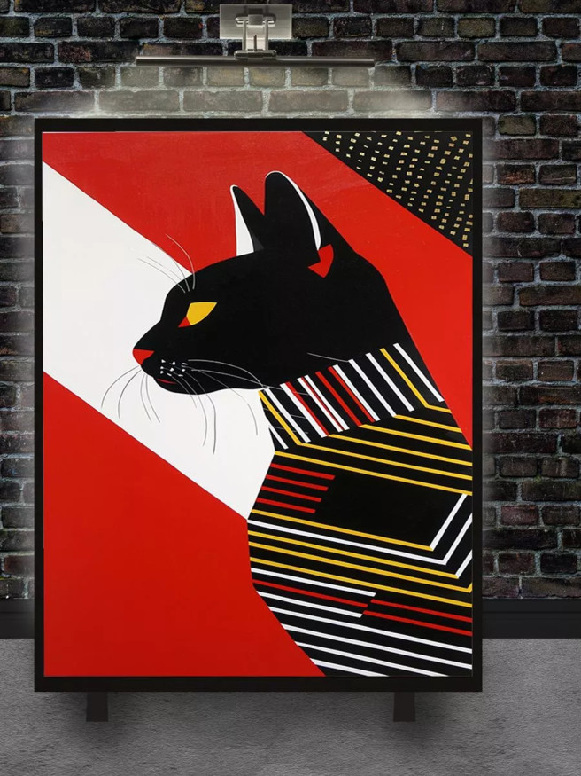 Holstga bosilgan poster &amp;quot;Grafik qora mushuk&amp;quot;