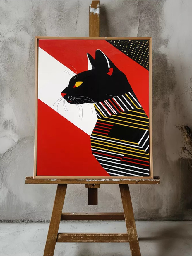 Holstga bosilgan poster &amp;quot;Grafik qora mushuk&amp;quot;