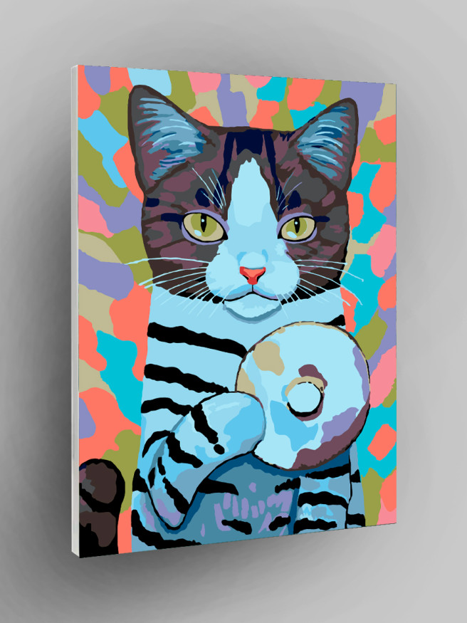 Картина по номерам &amp;quot;Кошка с пончиком&amp;quot;