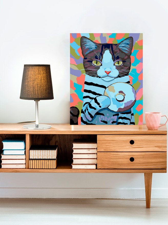 Картина по номерам &amp;quot;Кошка с пончиком&amp;quot;