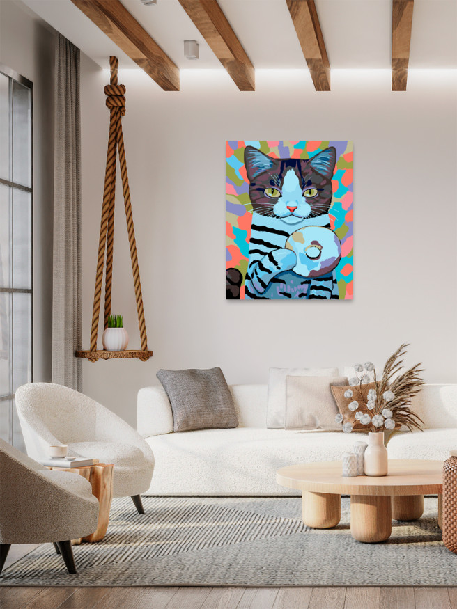 Картина по номерам &amp;quot;Кошка с пончиком&amp;quot;
