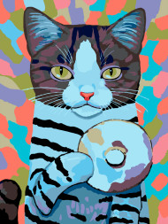 Картина по номерам &amp;quot;Кошка с пончиком&amp;quot;