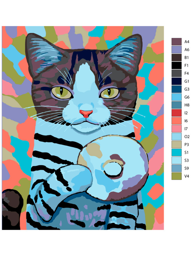 Картина по номерам &amp;quot;Кошка с пончиком&amp;quot;