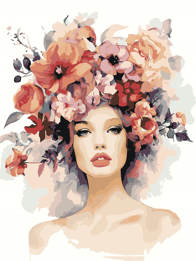 Картина по номерам &amp;quot;Девушка с цветами&amp;quot;