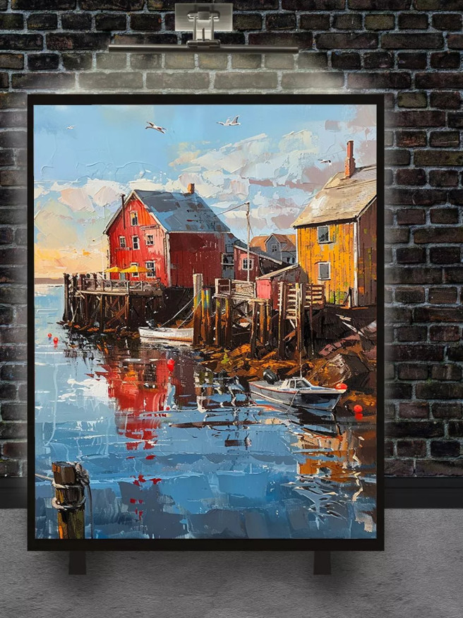 Holstga bosilgan poster &amp;quot;Baliqchilar uyidagi bandargoh&amp;quot;