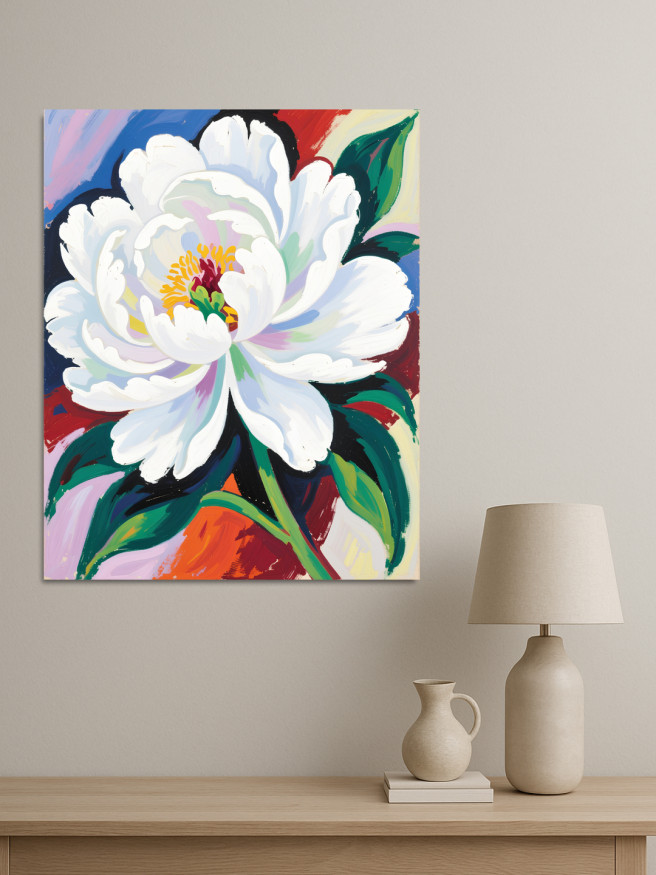 Постер на холсте &amp;quot;Белый пион в цветении&amp;quot;