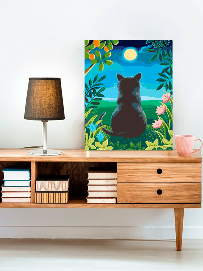 Raqamlar bo&amp;#039;yicha rasm &amp;quot;Mushuk oyga qarayapti&amp;quot;