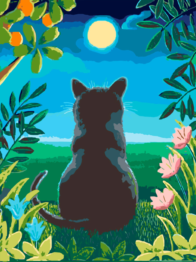 Raqamlar bo&amp;#039;yicha rasm &amp;quot;Mushuk oyga qarayapti&amp;quot;