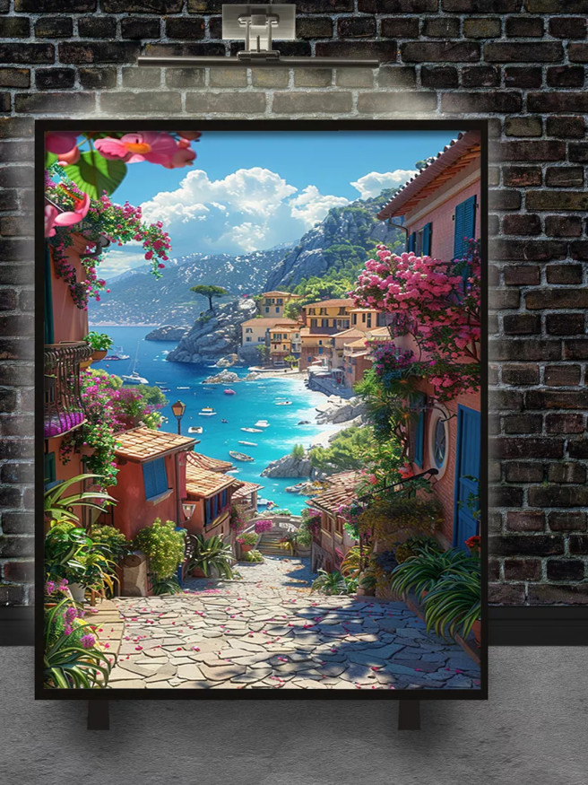 Постер на холсте &amp;quot;Улочка у моря в цветах&amp;quot;