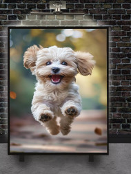 Holstga bosilgan poster &quot;Sakrayotgan baxtli kuchukcha&quot;