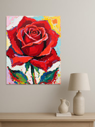 Постер на холсте &amp;quot;Красная роза в цветении&amp;quot;