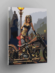 Raqamlar bo'yicha rasm "Mototsiklda qiz"