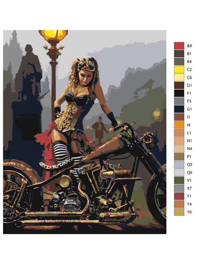 Raqamlar bo&amp;#039;yicha rasm &amp;quot;Mototsiklda qiz&amp;quot;