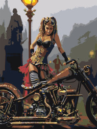 Raqamlar bo'yicha rasm "Mototsiklda qiz"