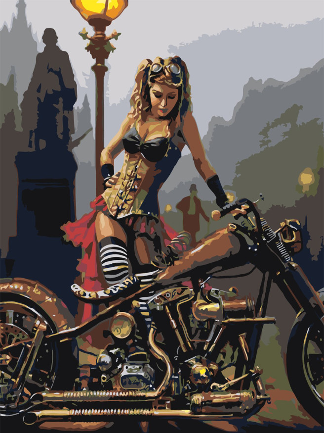 Raqamlar bo&amp;#039;yicha rasm &amp;quot;Mototsiklda qiz&amp;quot;