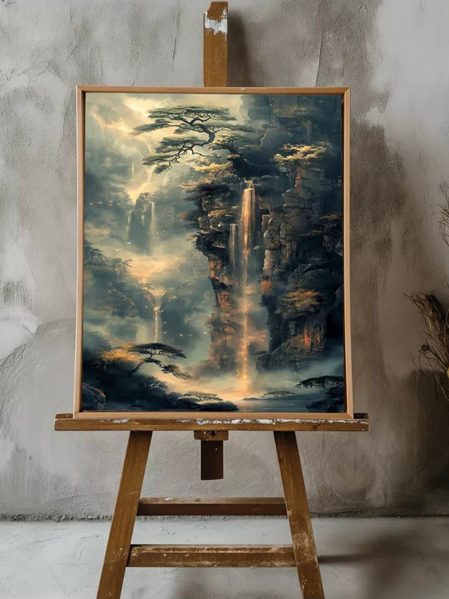 Постер на холсте &amp;quot;Золотой водопад в горах&amp;quot;