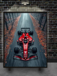 Holstga bosilgan poster &quot;Kuzgi o‘rmondagi Formula-1&quot;