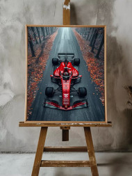 Holstga bosilgan poster &quot;Kuzgi o‘rmondagi Formula-1&quot;