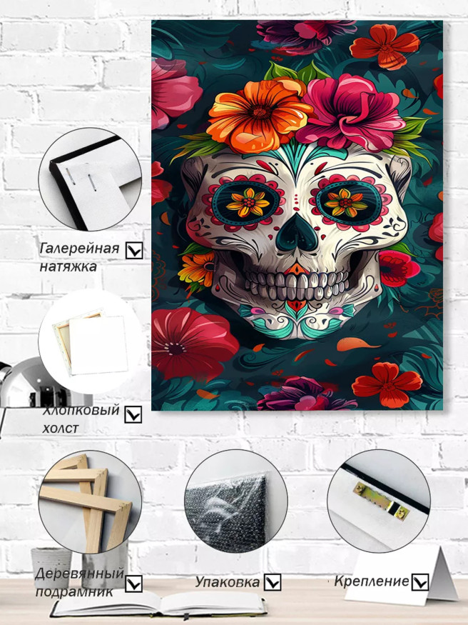 Постер на холсте &amp;quot;Цветочная черепная маска&amp;quot;