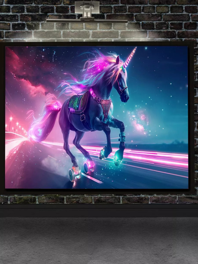 Постер на холсте &amp;quot;Неоновый единорог на колёсах&amp;quot;