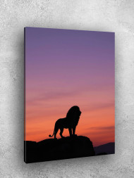 Holstga bosilgan poster "Quyosh botishida sher silueti"