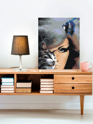 Raqamlar bo&#039;yicha rasm &quot;Mushuk va qush bilan qiz&quot;