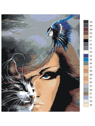 Raqamlar bo&#039;yicha rasm &quot;Mushuk va qush bilan qiz&quot;