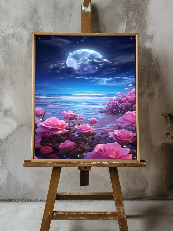 Постер на холсте &amp;quot;Лунный берег с розами&amp;quot;