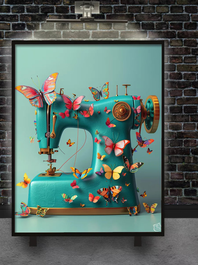 Постер на холсте &amp;quot;Швейная машинка и бабочки&amp;quot;