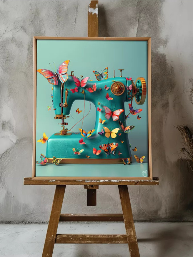 Постер на холсте &amp;quot;Швейная машинка и бабочки&amp;quot;