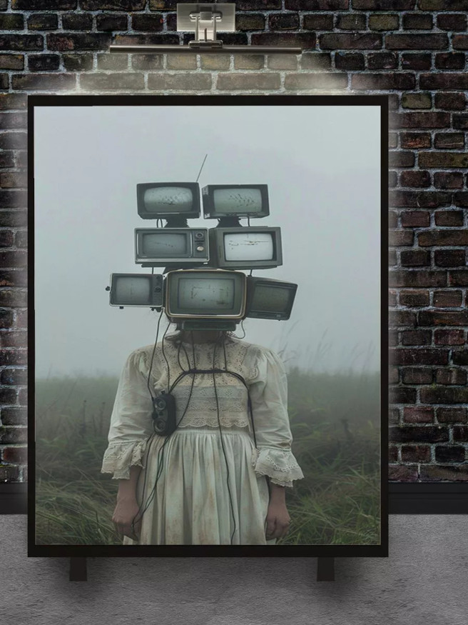 Постер на холсте &amp;quot;Девочка с головой из телевизоров&amp;quot;