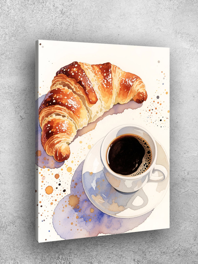 Постер на холсте &amp;quot;Кофе и круассан в акварели&amp;quot;