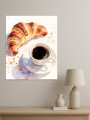 Постер на холсте &amp;quot;Кофе и круассан в акварели&amp;quot;