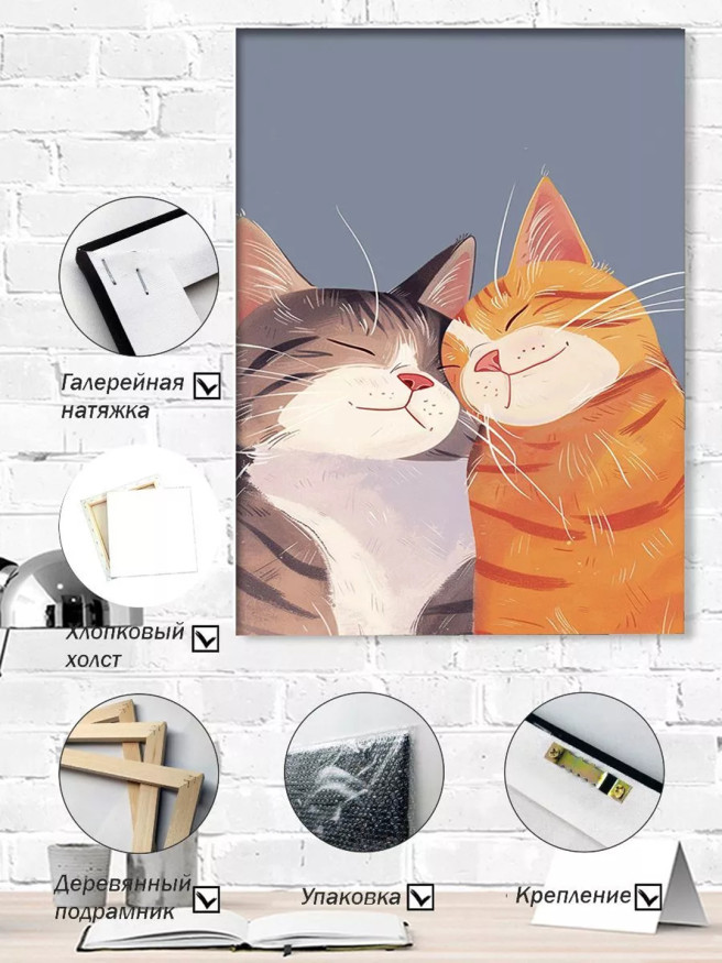 Постер на холсте &amp;quot;Обнимающиеся коты в любви&amp;quot;