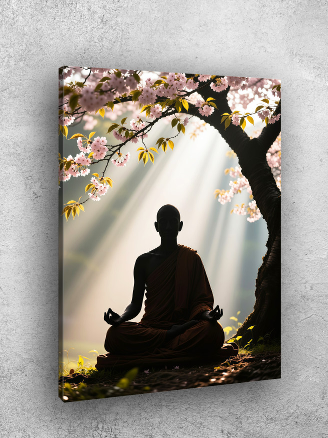 Постер на холсте &amp;quot;Монах под цветущей сакурой&amp;quot;