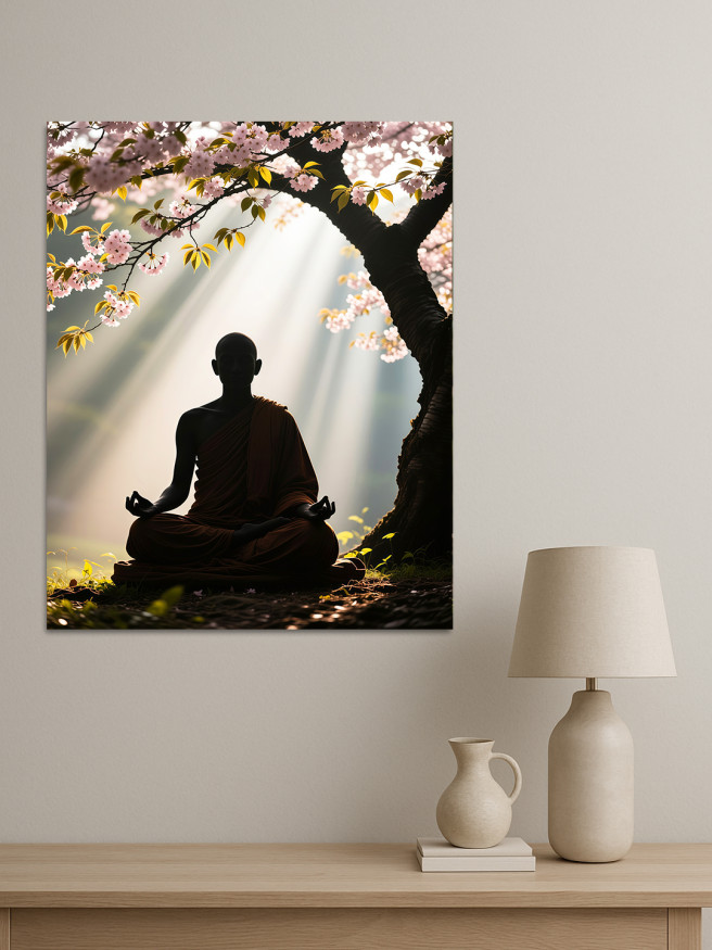 Постер на холсте &amp;quot;Монах под цветущей сакурой&amp;quot;