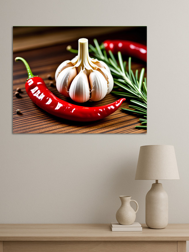 Holstga bosilgan poster &amp;quot;Sarimsoq va achchiq qalampir&amp;quot;