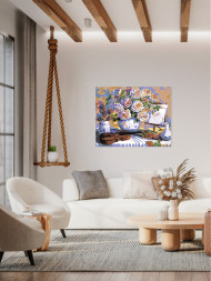 Картина по номерам "Ваза цветов со скрипкой"