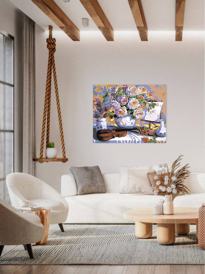 Картина по номерам &amp;quot;Ваза цветов со скрипкой&amp;quot;