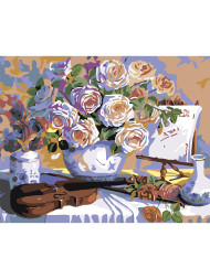 Картина по номерам "Ваза цветов со скрипкой"