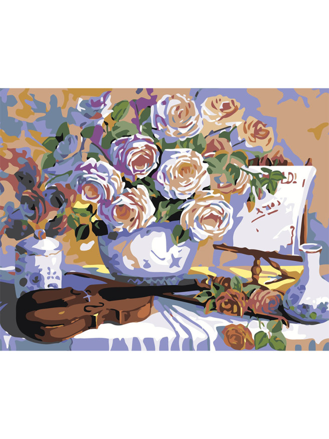 Картина по номерам &amp;quot;Ваза цветов со скрипкой&amp;quot;