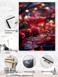 Holstga bosilgan poster "Romantik kecha va vino"